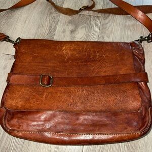 Campomaggi Distressed Cognac Brown Leather Messenger Satchel Crossbody Bag